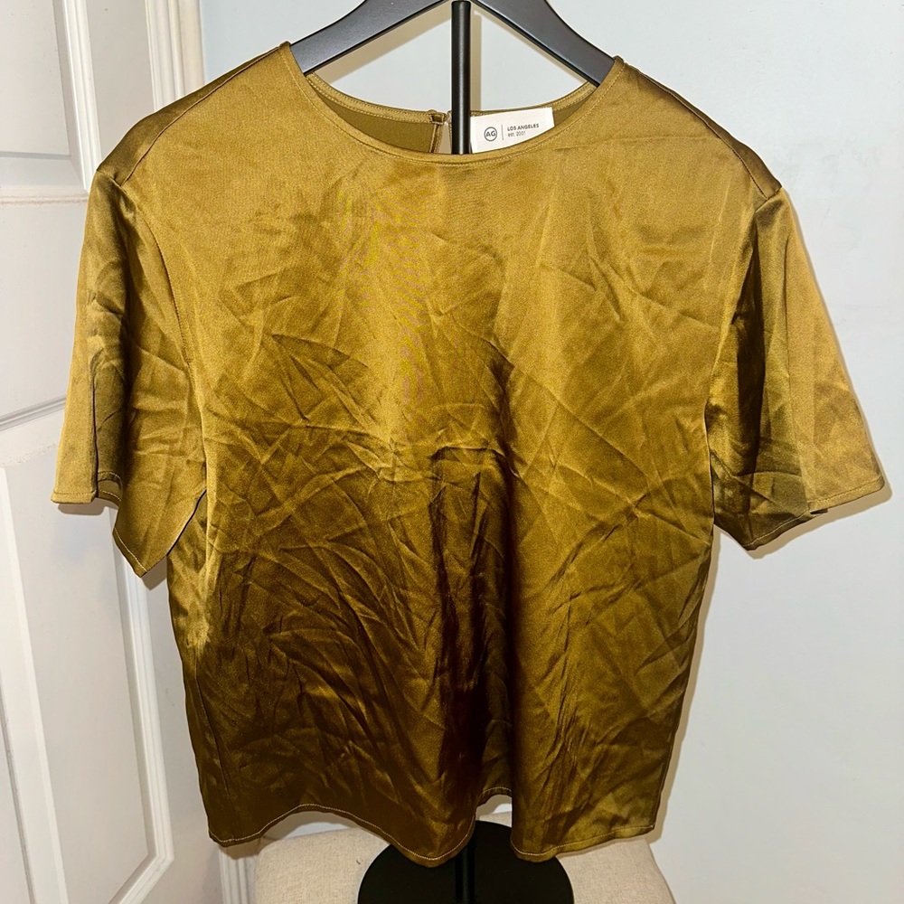 AG Los Angeles short sleeve satin bronze top